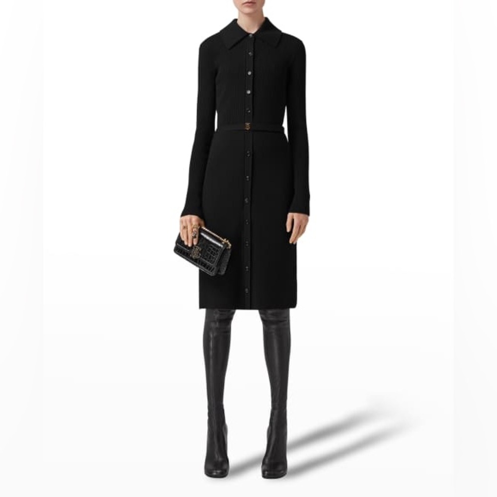 Burberry Women’s Kelsee Wool Belted Rib Midi Shirtdress